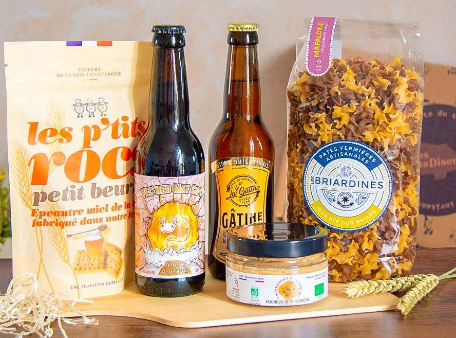 Coffret produits terroir seine-zt-marne bieres artisanales, pâtes, tartinables et biscuits locaux