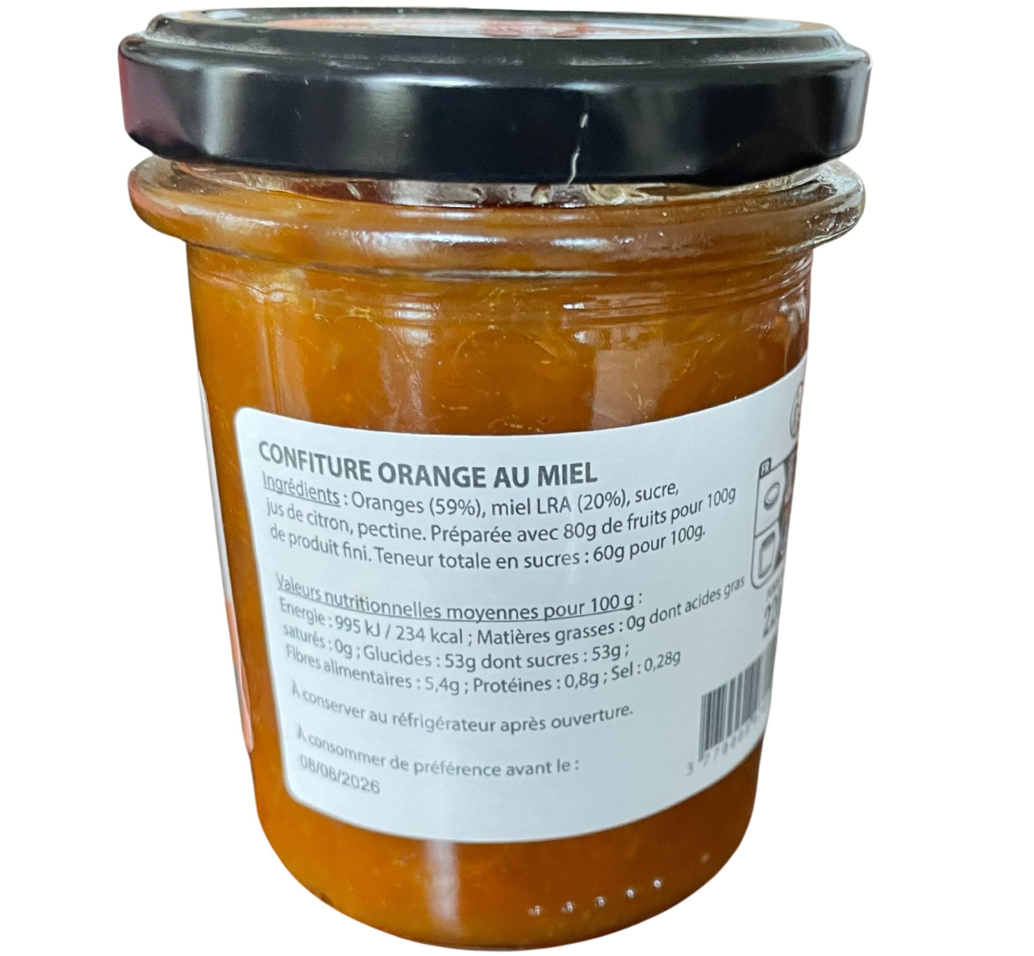 Confiture d'orange au miel 220g verso Confiture d'orange au miel - Les Ruchers d'Alexandre - Verso